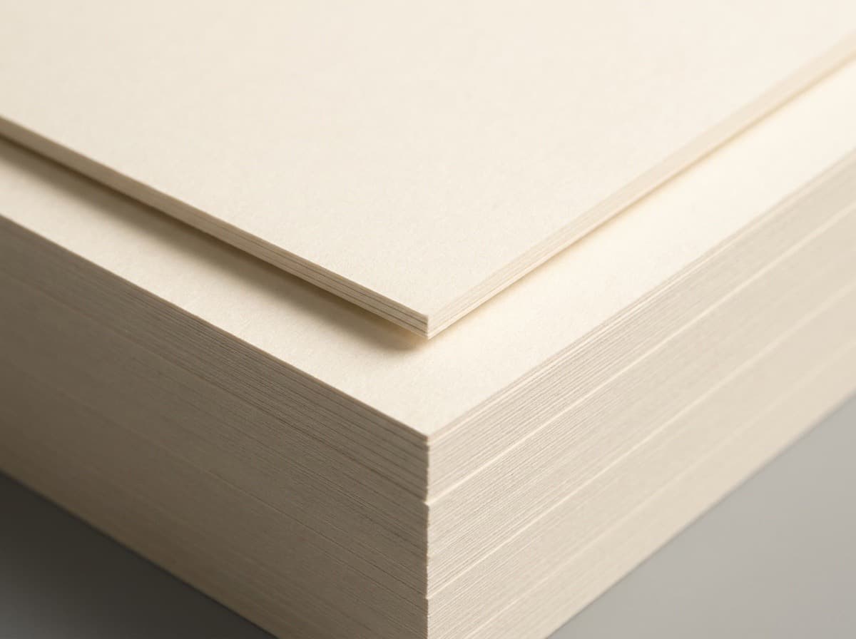 Custom trim cutting finish — stack of guillotine-trimmed cardstock with clean, razor-sharp cut edges